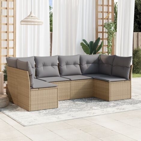vidaXL Salon de jardin avec coussins 6 pcs beige résine tressée (1/3)