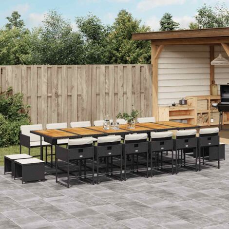 Ensemble à manger de jardin 17 pcs coussins noir résine tressée vidaXL