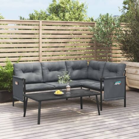Vidaxl – Ensemble de salon de jardin 2 pcs – Canapé d'angle anthracite en acier avec coussins épais – Table basse 110x55cm – Sacs de rangement latéraux