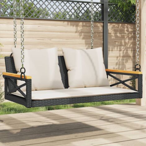 vidaXL Balancelle avec coussins noir 109x62x40 cm résine tressée (1/6)