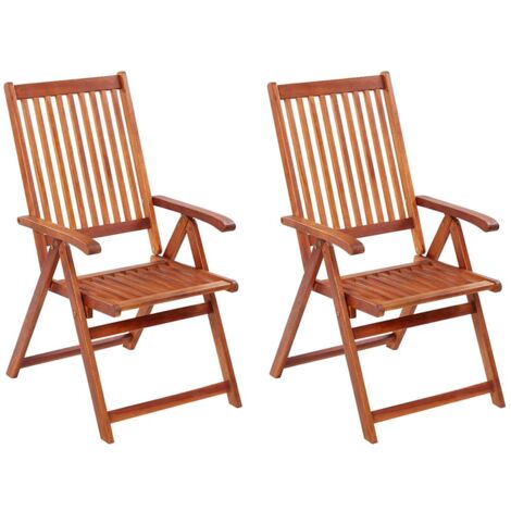 Vidaxl – Chaises pliables de jardin lot de 2 en bois d'acacia – 5 positions réglables – Charge maximale 110 kg – Surface huilée facile à nettoyer (1/8)