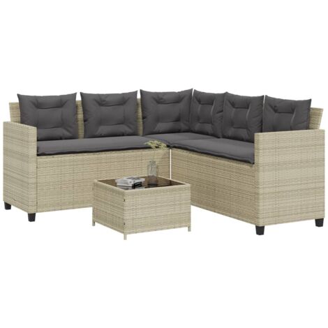 Canapé de jardin et table et coussins en forme de L gris clair vidaXL
