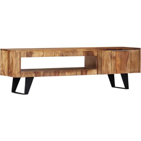 Vidaxl – Meuble TV en bois massif de Sesham 140x30x40 cm – Acier enduit de poudre – 1 porte et 1 compartiment ouvert – Design moderne (1/7)
