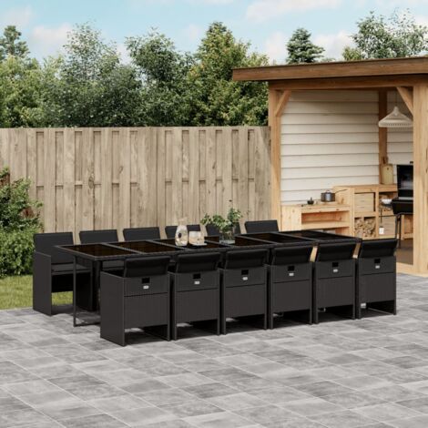 vidaXL Ensemble à manger de jardin 13 pcs coussins noir résine tressée