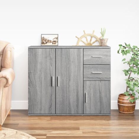 Vidaxl – Buffet sonoma gris 91x29,5x75 cm – Bois d'ingénierie résistant à l'humidité – Grand espace de rangement – Pour objets décoratifs
