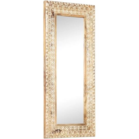 Vidaxl – Miroir sur pied sculpté à la main 110x50x2,6 cm – Bois de manguier massif – Finition naturelle – Décoration unique (1/5)