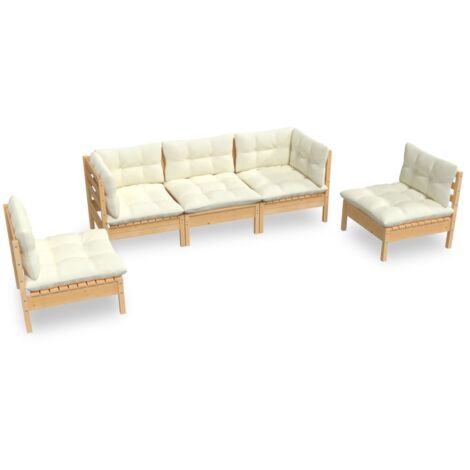 vidaXL Salon de jardin 5 pcs avec coussins crème bois de pin massif (1/5)