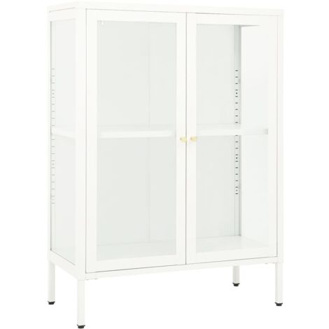 Vidaxl – Buffet blanc 75x35x105 cm – Acier enduit de poudre et verre trempé – Compartiments réglables et pieds ajustables – Design élégant (1/8)