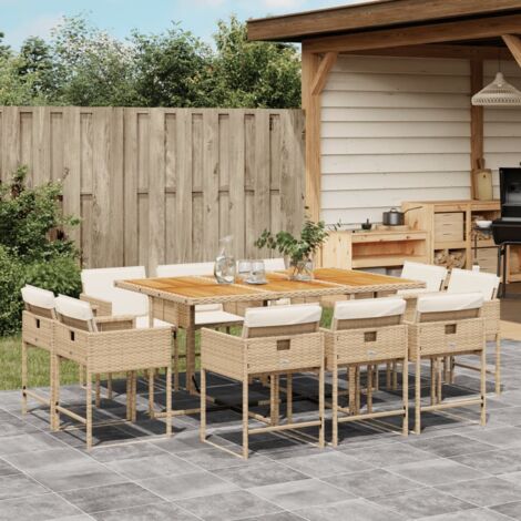 Vidaxl – Ensemble table et chaise de jardin 11 pcs – Résine tressée beige – Coussins épais amovibles – Pour repas en extérieur
