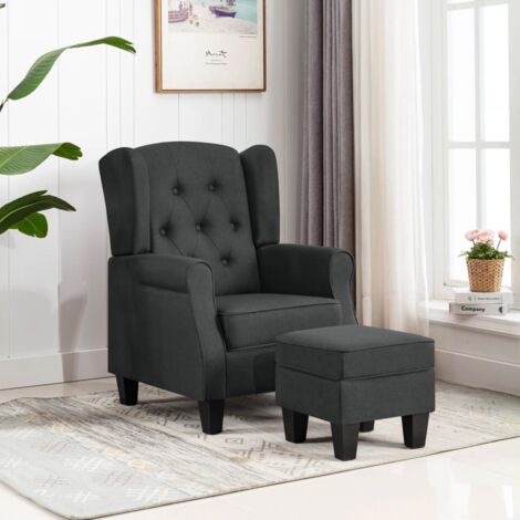 Vidaxl – Fauteuil relax gris foncé en tissu – Repose-pied rembourré – Dimensions 68x78x94 cm – Capacité 110 kg – Design moderne