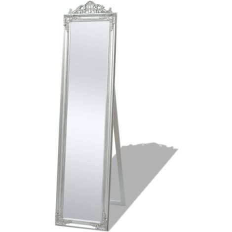 Vidaxl – Miroir sur pied baroque 160x40 cm argenté – Cadre en bois orné – Pour dressing et couloir – Élégance raffinée