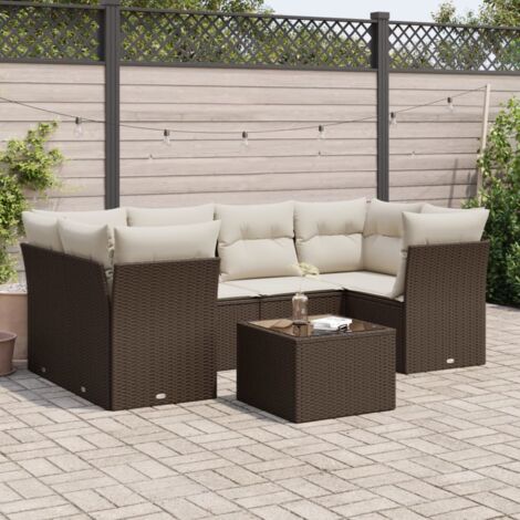 vidaXL Salon de jardin avec coussins 7 pcs marron résine tressée (1/3)