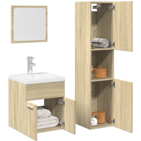 Vidaxl – Ensemble de meubles de salle de bain 3 pièces – Bois d'ingénierie résistant à l'humidité – Armoire murale avec miroir – Grand espace de rangement