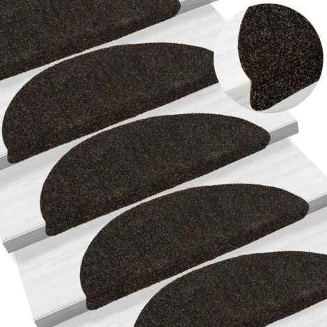 vidaXL Tapis d'escalier auto-adhésifs 20 pièces 56 x 17 x 3 cm Marron foncé Demi-rond
