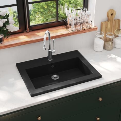 Vidaxl – Lavabo en granit 600 x 450 x 120 mm – Noir – Vasque à poser avec trop-plein – Installation facile avec robinetterie 35 mm (1/6)