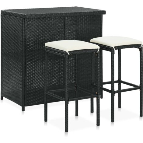 Vidaxl – Ensemble table et chaises de jardin 3 pcs – Résine tressée noire – Structure en acier – Dimensions table 102x60x105cm – Coussin en polyester
