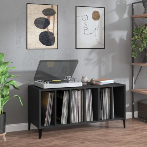 Vidaxl – Armoire à disques noir 100x38x48 cm – Bois d'ingénierie et métal – Style industriel – Grand espace de rangement pour vinyles