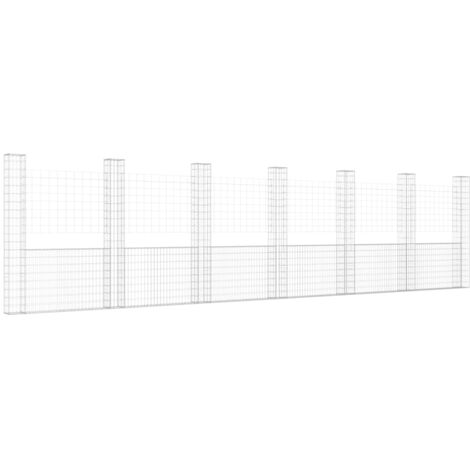 Vidaxl – Panier de gabion en U 740x20x200 cm avec 7 poteaux en fer – Résistant aux intempéries – Pour mur de soutènement – Installation rapide