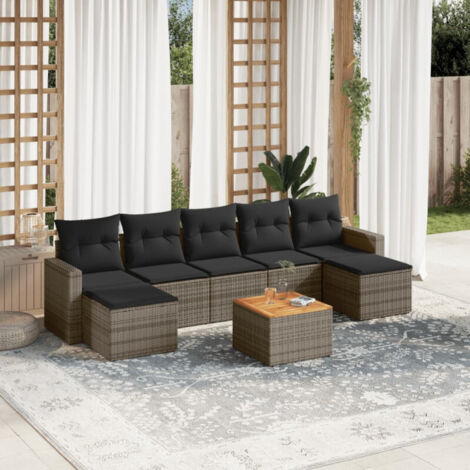 vidaXL Salon de jardin 8 pcs avec coussins gris résine tressée (1/4)