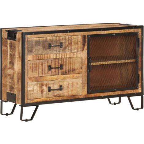 Vidaxl – Buffet en bois de manguier massif brut 100x31x60 cm – Style industriel avec 1 porte en acier et 3 tiroirs – Meuble de rangement unique (1/5)
