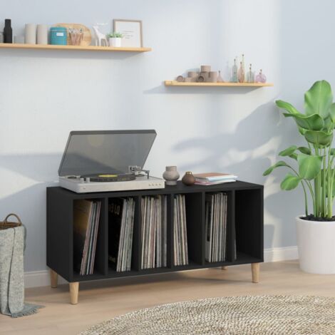 Vidaxl – Meuble à disques vinyles noir 100x38x48 cm – Bois d'ingénierie – Grand espace de rangement – Dessus robuste pour tourne-disque