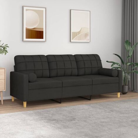 Vidaxl – Canapé droit 3 places noir 180 cm – Tissu durable et respirant – Cadre en métal robuste – Housses d'oreillers amovibles