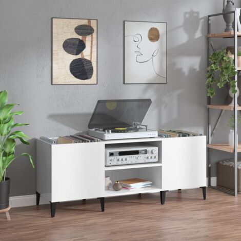 Armoire à disques blanc brillant 121x38x48 cm bois d'ingénierie vidaXL