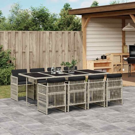 Ensemble à manger de jardin et coussins 9 pcs gris clair rotin vidaXL