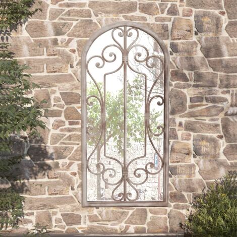 Vidaxl – Miroir de jardin sable 100x45cm en fer – Effet rouille antique – Pour espaces extérieurs – Montage facile avec trou pré-percé