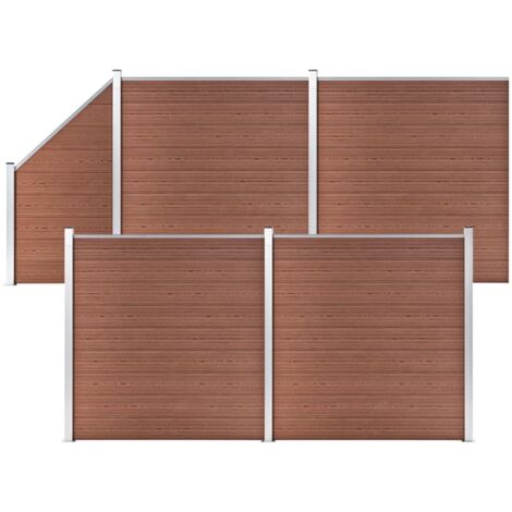 vidaXL Ensemble de clôture WPC 4 Carré + 1 Incliné 792 x 186 cm Marron