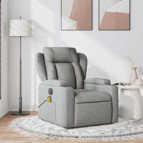 Vidaxl – Fauteuil relax inclinable gris clair – Tissu 100% polyester – Massage par vibrations 6 points – Dimensions 77x94,5x100 cm