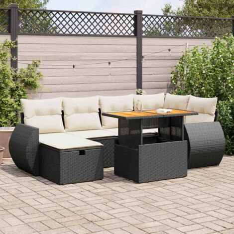 vidaXL Salon de jardin avec coussins 8 pcs noir résine tressée acacia (1/5)