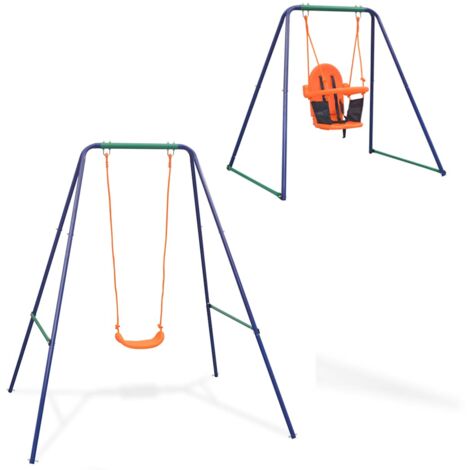 Vidaxl – Balançoire simple 2-en-1 pour enfants – Cadre en acier robuste – Siège ergonomique avec harnais de sécurité – Dimensions 170 x 145 x 180 cm