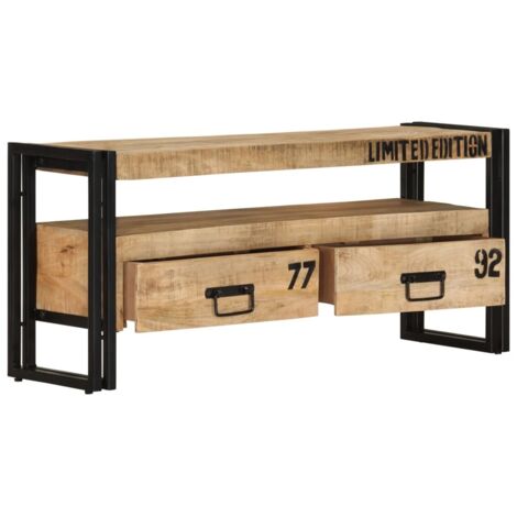 Vidaxl – Meuble TV en bois de manguier massif 100x30x45 cm – 2 tiroirs – Design élégant et durable – Idéal pour rangement multimédia (1/5)