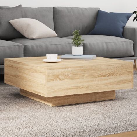 Vidaxl – Table basse fixe avec lumières LED – Chêne sonoma – 80x80x31 cm – Bois d'ingénierie durable – Connecteur USB pour alimentation (1/7)