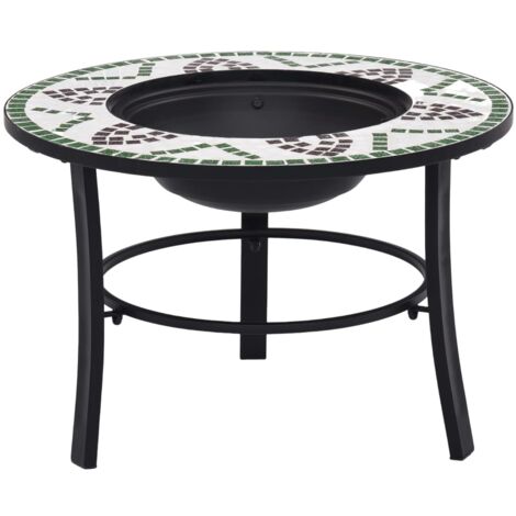 Vidaxl – Foyer mosaïque vert 68 cm – Acier et céramique – Pour bois sec et charbon de bois – Support à trois pieds inclus