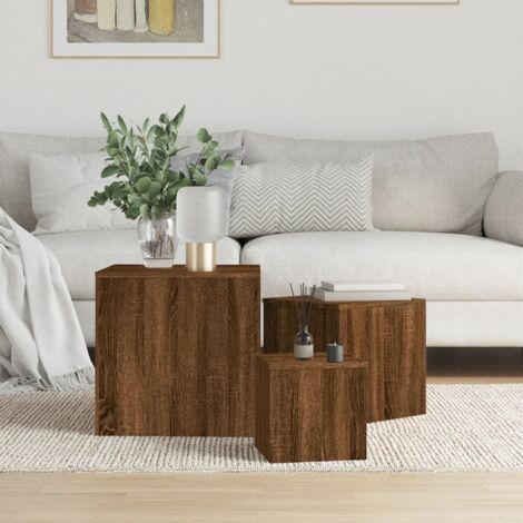 Vidaxl – Tables d'appoint 3 pcs en bois d'ingénierie – Chêne marron – Surface lisse et résistante à l'humidité – Idéales pour salon et chambre (1/6)