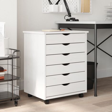 Vidaxl – Armoire roulante avec 6 tiroirs en bois de pin massif – Dimensions 53x39x65,5 cm – Rangement mobile pour bureau et espace de travail