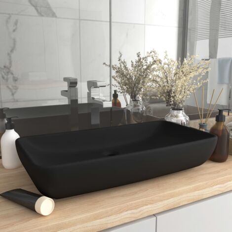 Vidaxl – Vasque à poser rectangulaire 71x38 cm en céramique noire mate – Design moderne et élégant – Trou de vidange 4,5 cm