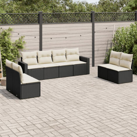 vidaXL Salon de jardin 8 pcs avec coussins noir résine tressée (1/4)