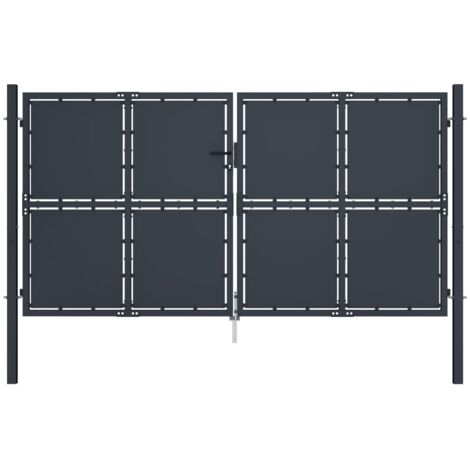 Vidaxl – Portail de jardin en acier 300 x 125 cm – Couleur anthracite – Structure étanche pour sécurité et intimité – Installation facile avec poteaux et charnières (1/5)