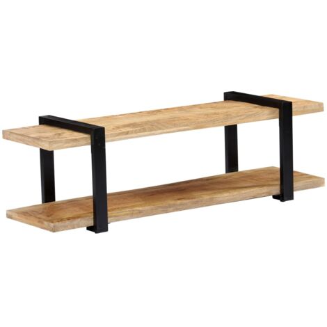 Vidaxl – Meuble TV en bois de manguier massif 130x40x40 cm – Style industriel avec étagère inférieure – Pieds en fer enduit de poudre (1/5)