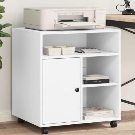 Vidaxl – Support d'imprimante avec roulettes – Bois d'ingénierie blanc – 60x50x67 cm – 4 roues dont 2 verrouillables – Organisateur multifonctionnel