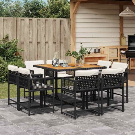 Ensemble à manger de jardin 9pcs coussins noir résine tressée vidaXL