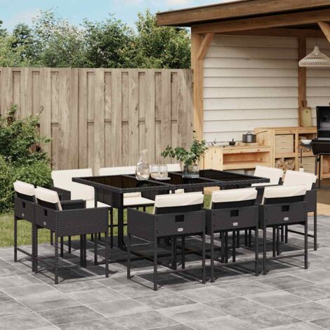 vidaXL Ensemble à manger de jardin 11 pcs coussins noir résine tressée