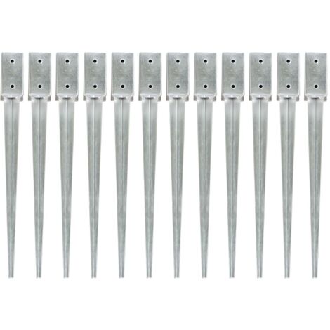 vidaXL Ground Spikes 12 pcs Silver 7x7x75 cm Galvanised Steel