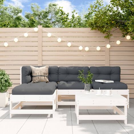 Vidaxl – Salon de jardin 5 pcs blanc en bois massif de pin – Design à lattes – Cadre robuste et stable – Pour terrasse et jardin (1/5)