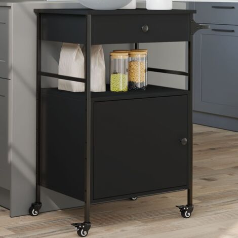 vidaXL Chariot de cuisine noir 56x43x89,5 cm bois d'ingénierie (1/5)