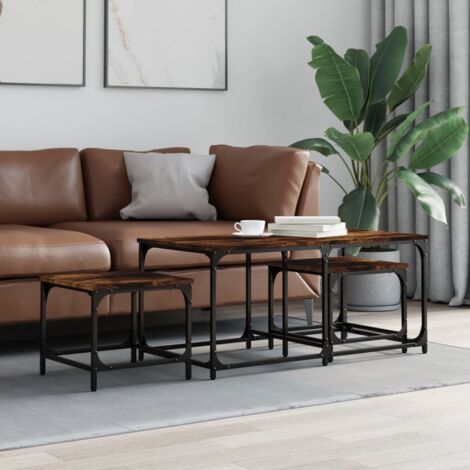 vidaXL Tables basses gigognes 3 pcs chêne fumé bois d'ingénierie (1/6)