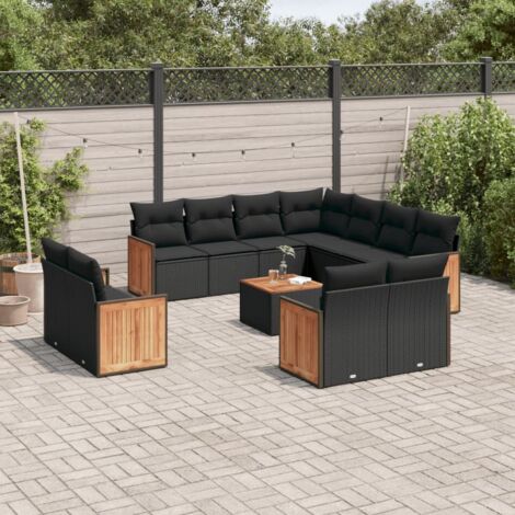 vidaXL Salon de jardin 12 pcs avec coussins noir résine tressée (1/5)